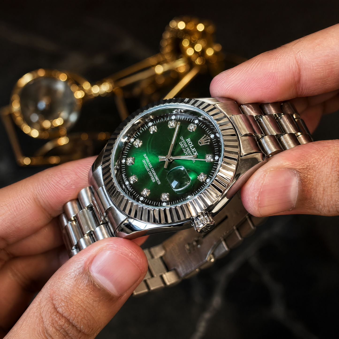 OYSTER SILVER + NEON GREEN Dial