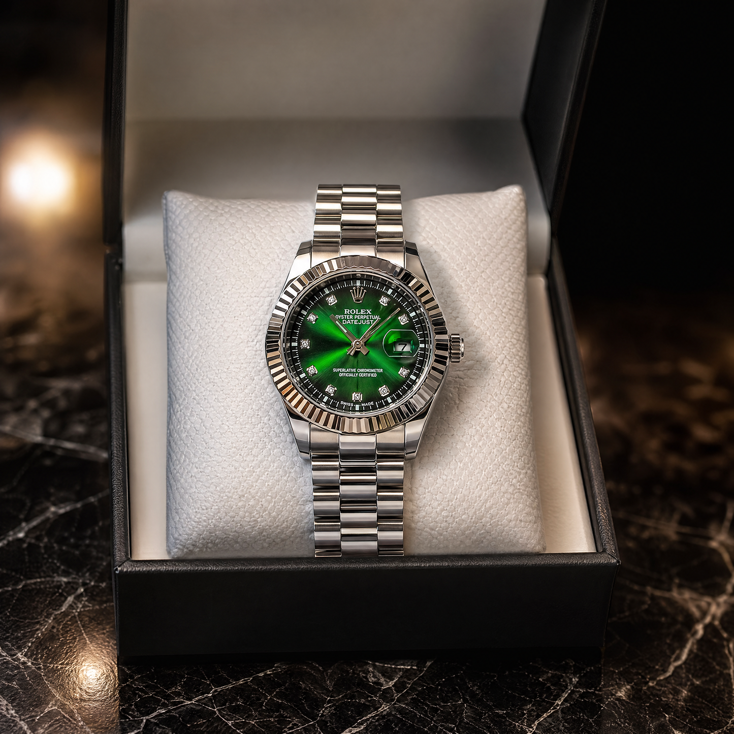 OYSTER SILVER + NEON GREEN Dial